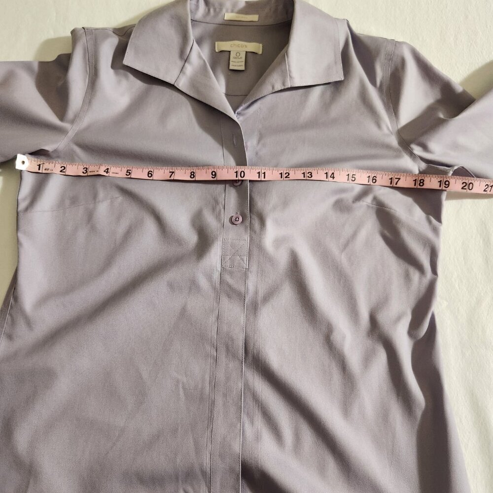 Chico's Women's Size 0/4-6 Lavender Non Iron Stretch 3/4 Sleeve Button Up Shirt - Picture 13 of 15